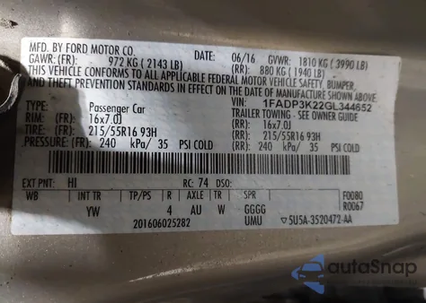 2016 Ford Focus Se from USA, damaged, VIN 1FADP3K22GL344652